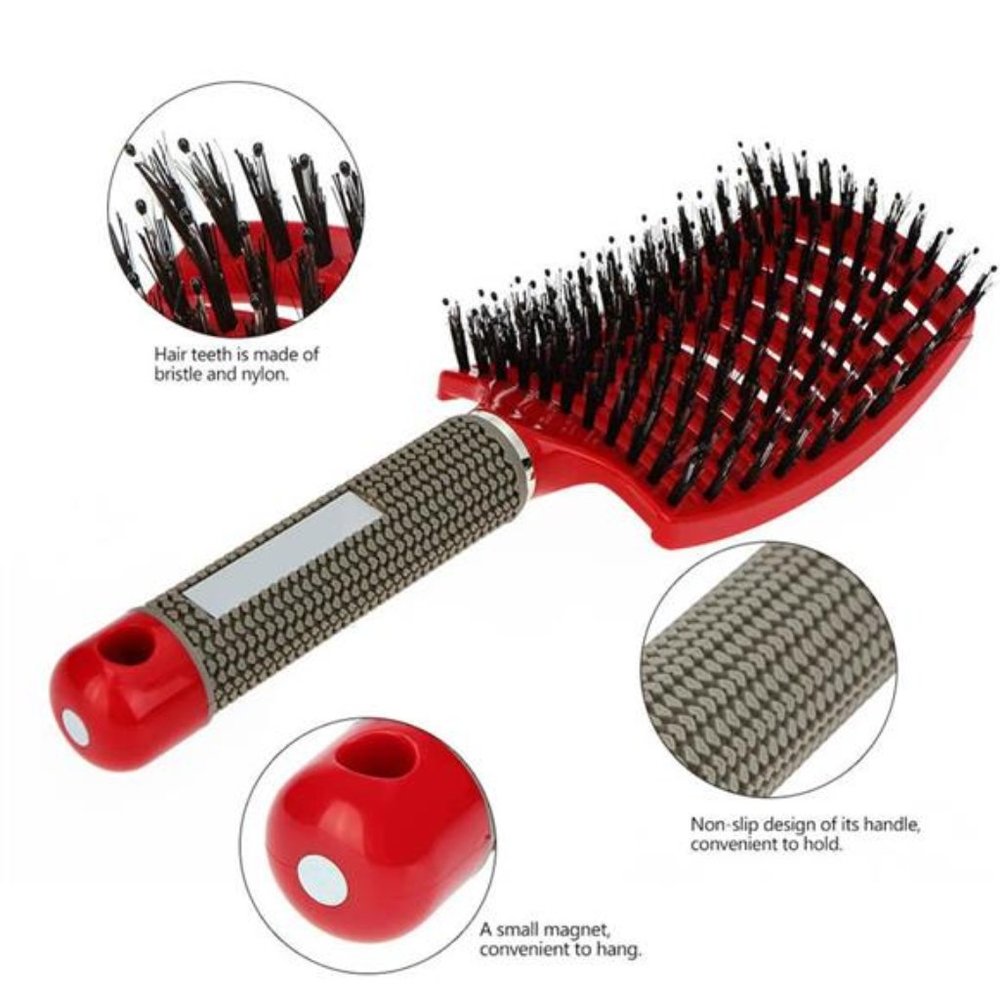 Detangler Bristle Nylon Hairbrush | Red | Black | Blue | Pink |  Purple | Green